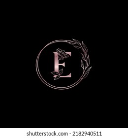 decorative rose gold letter e design beauty and fashion logo