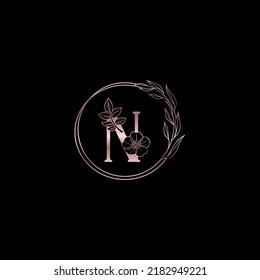 decorative rose gold letter n design beauty and fashion logo