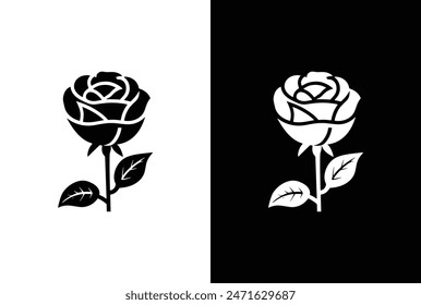 decorative rose with leaves.. black and white roses