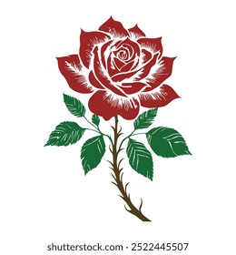 decorative rose with leaves. Flower silhouette. Vector illustration