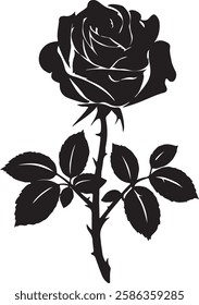  decorative rose with leaves. Flower silhouette. Vector illustration