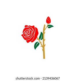 Decorative Rose Logo Stem Leaves Flower Vector