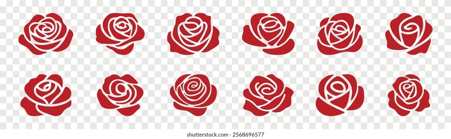 decorative rose vector icon set isolated on transparent png background