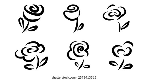 Decorative roses set, Whimsical Hand drawn flowers set