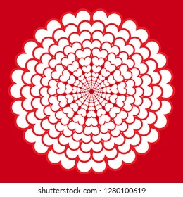 Decorative rosette with hearts isolated on red background. Love concept Valentines day. Vector Illustration EPS 10