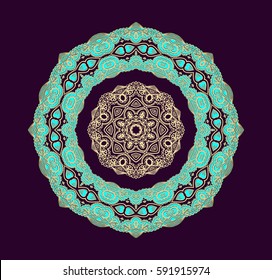 Decorative rosette, ornamental golden  mandala - snowflake