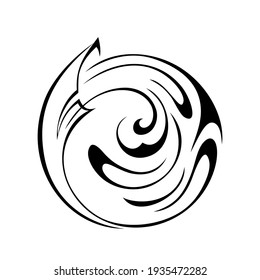 decorative round abstract element with swirling in black lines on a white background. logo