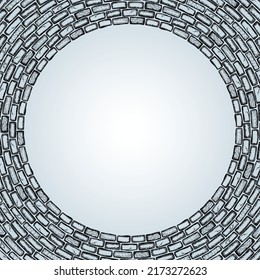 Decorative round background with border from outline drawing brick masorny