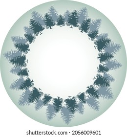 Decorative round background from silhouettes drawn christmas trees
