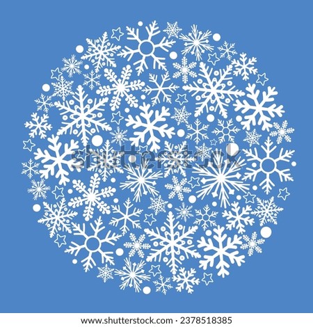 Decorative round ball of snowflakes. Winter greeting card, silhouette of a Christmas tree toy. Vector graphics.