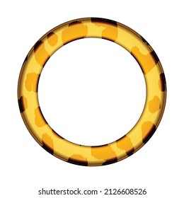 Decorative round border with animal print. Trendy leather skin. Golden frame with modern ornament of stylized leopard skin. Pattern in form of mandala. Copy space. Vector illustration.