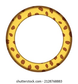 Decorative round border with animal print. Trendy leather skin. Golden frame with modern ornament of stylized leopard skin. Pattern in form of mandala. Copy space. Vector illustration.