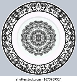 dekorative runde Grenze und Mandala-Ornament. Vektorillustration.