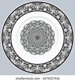 ornamento decorativo de borde redondo y mandala. Ilustración vectorial.
