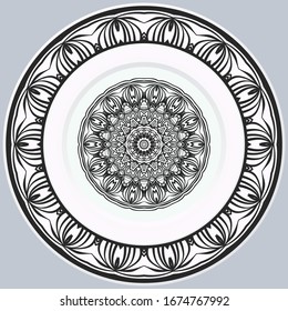 decorative round border and mandala ornament. Vector illustration.