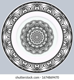 decorative round border and mandala ornament. Vector illustration.
