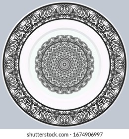 dekorative runde Grenze und Mandala-Ornament. Vektorillustration.