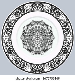 dekorative runde Grenze und Mandala-Ornament. Vektorillustration.