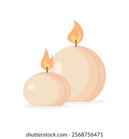 Decorative round candles. Illustration for home decor, holiday, birthday, Christmas designs. Vector isolated on a white background in flat style.