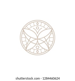 Decorative Round circle Frames, Butterflies Symbols with Abstract Calligraphic Floral Pattern, Vector
