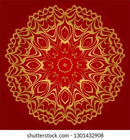 Decorative Round Color Ornament For Interior Design. Tribal Ethnic Ornament With Mandala. Home Decor. Vector Illustration. red, gold color.