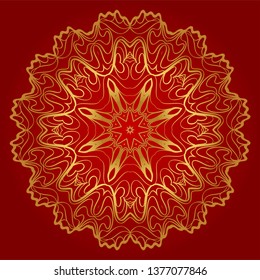 Decorative Round Color Ornament For Interior Design. Tribal Ethnic Ornament With Mandala. Home Décor. Vector Illustration. red, gold color.