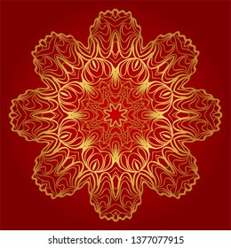 Decorative Round Color Ornament For Interior Design. Tribal Ethnic Ornament With Mandala. Home Décor. Vector Illustration. red, gold color.