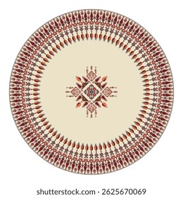Elemento de design redondo decorativo com símbolos de bordados palestinos tradicionais, ilustração vetorial escalável sobre fundo branco
