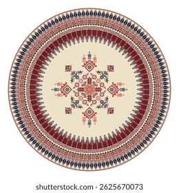 Decorative round design element with traditional Palestinian embroidery symbols, scalable vector  illustration over white background