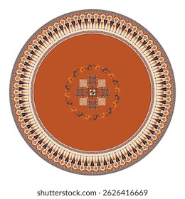 Elemento de design redondo decorativo com símbolos de bordados palestinos tradicionais, ilustração vetorial escalável sobre fundo branco