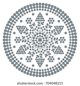 Decorative round element based on Croatian folk pattern. Isolated on white. Abstract ethnic mandala with dots and floral motifs.