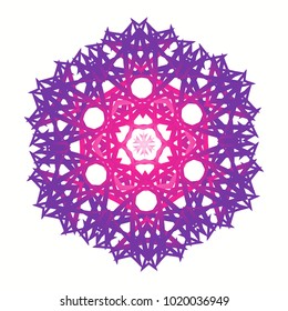 Decorative round element for creating an ornament. Purple mandala.