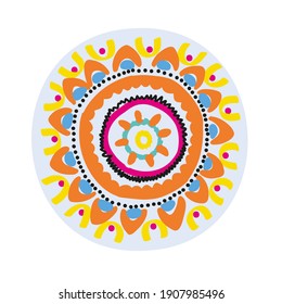 Decorative round element for creating an ornament. Bright mandala. decorative round folk ornament