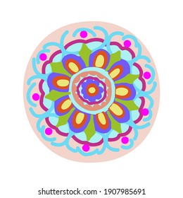Decorative round element for creating an ornament. Bright mandala. decorative round folk ornament