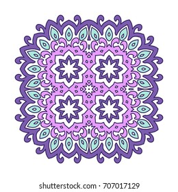 Decorative round element for creating an ornament. Purple mandala.