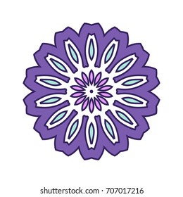 Decorative round element for creating an ornament. Purple mandala.
