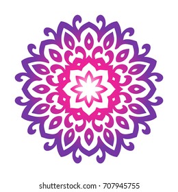 Decorative round element for creating an ornament. Purple mandala.