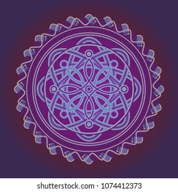 Decorative round element on a violet background. Vector illustration.