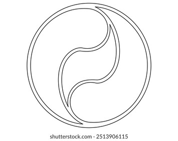 Decorative round element of three fragments, yin-yang - vector linear picture template for creativity. Outline.