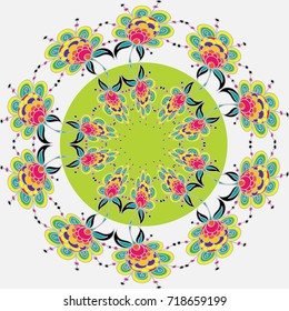 Decorative round flower composition. Double flower frame.
