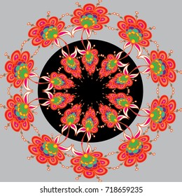 Decorative round flower composition. Double flower frame.