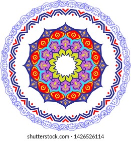 Decorative round frame border with antique baroque style for plate design. Vector illustration.