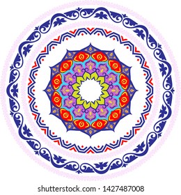 Decorative round frame border with antique baroque style for plate design. Vector illustration.