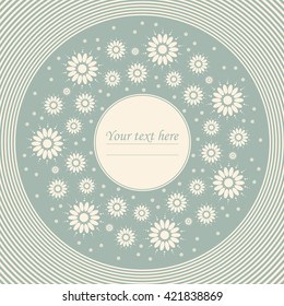 Decorative round frame with chamomile flowers can be used for greeting card, baby shower card, invitation, cover and more designs.