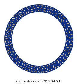 Decorativo, Marco redondo de guiones de color, amarillo y azul. Perfecto como fotograma, para la reserva de recortes, postales, carteles, tarjetas de invitación.