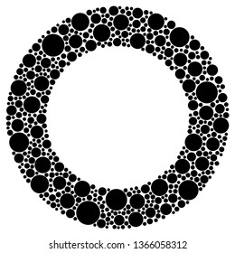 decorative round frame with colorful bubbles. red, black geometric shapes