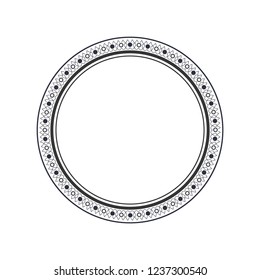 Decorative round frame for design with abstract ornament. Circle frame. Template for printing cards, invitations, books, for textiles, engraving, wooden furniture, forging. Vector.