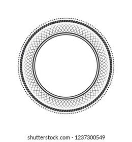 Decorative round frame for design with abstract ornament. Circle frame. Template for printing cards, invitations, books, for textiles, engraving, wooden furniture, forging. Vector.