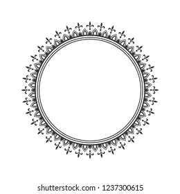 Decorative round frame for design with abstract ornament. Circle frame. Template for printing cards, invitations, books, for textiles, engraving, wooden furniture, forging. Vector.