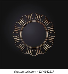 Decorative round frame for design with abstract floral ornament. Circle frame. Template for printing cards, invitations, books, for textiles, engraving, wooden furniture, forging. Vector.